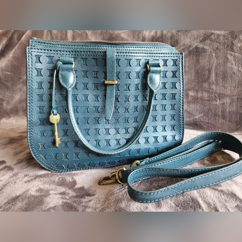 Fossil Dark Teal Ryder Satchel